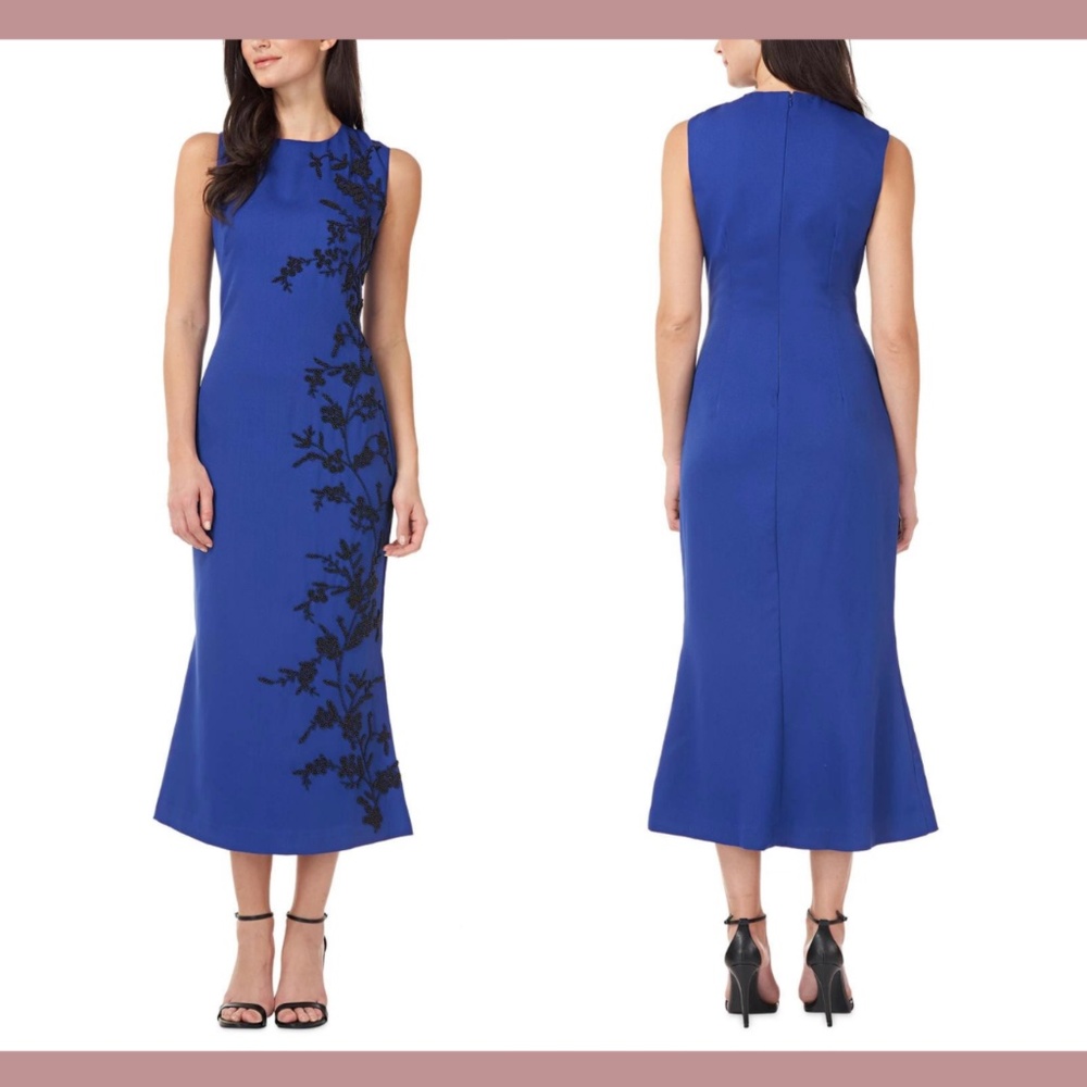 NWT‎ JS Collection [ 2 ] Beaded Sleeveless Cocktail Midi Dress in Sapphire Blue
